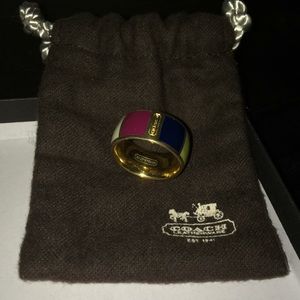 Coach gold tone multi colored enamel ring